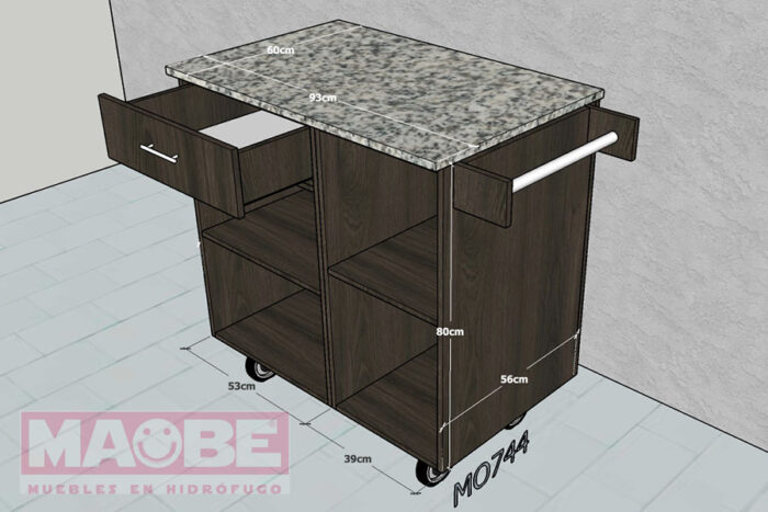 COCINA ISLA RODANTE CON GRANITO 92ANCHO (CM) – CÓDIGO M0-744 - Imagen 2